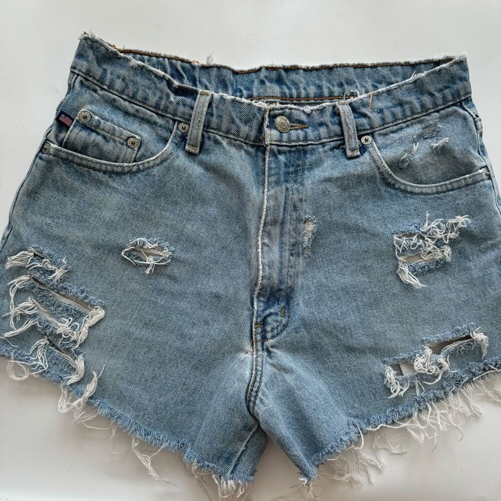 Vintage Ralph Lauren Blue Cut Off Denim Shorts Blue Distressed Size 31